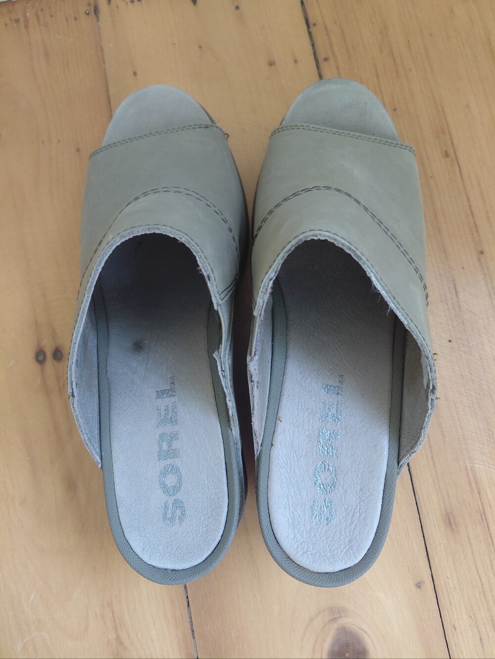 Sorel Joanie II Leather Slip On Wedge Lug Sole Open Toe Slide 9 Sandal Mules - Picture 7 of 11